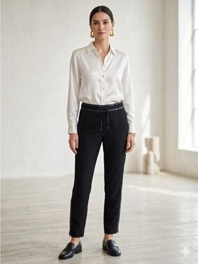 Helmut Lang Black Viscose Leather Trim Jogger Trousers - US 2 (XS)